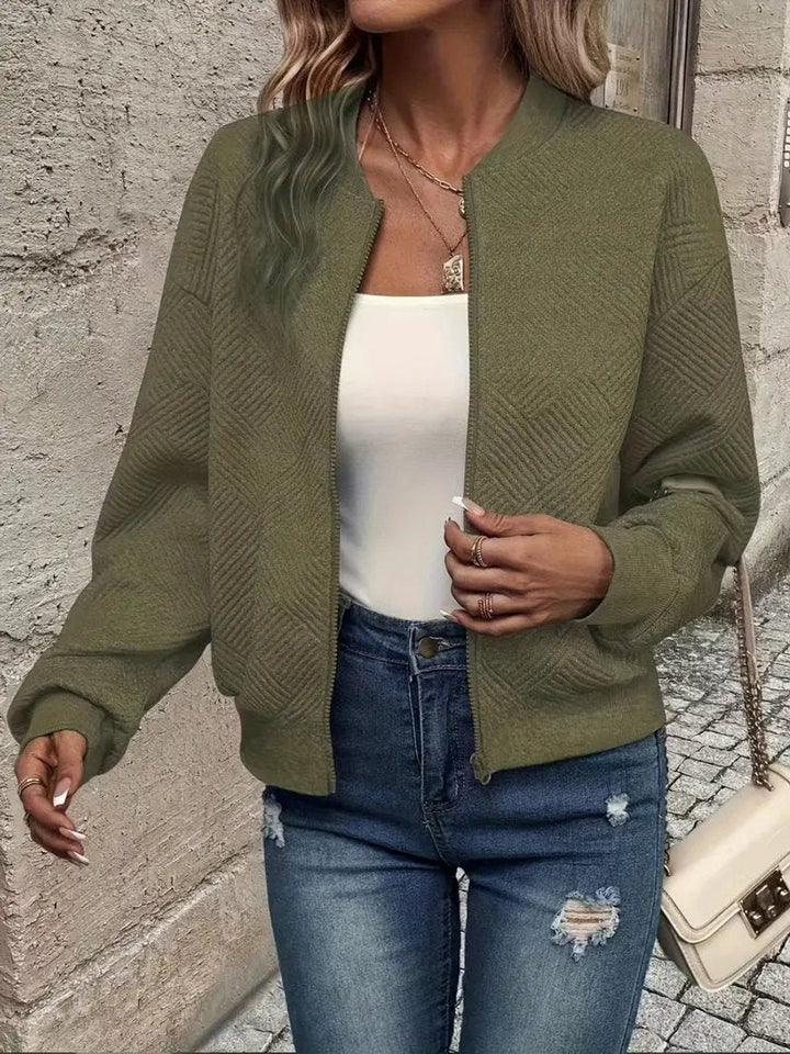 Women's Quilted Zip-Up Cropped Bomber Jacket