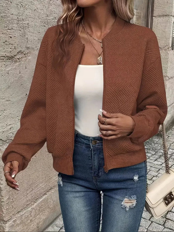 Women's Quilted Zip-Up Cropped Bomber Jacket