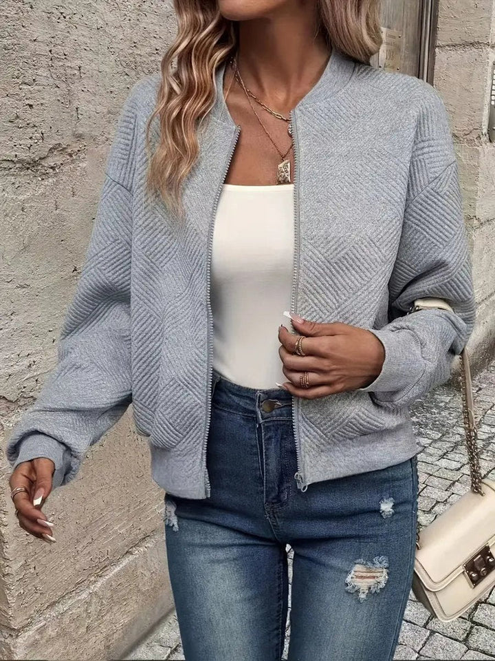 Women's Quilted Zip-Up Cropped Bomber Jacket