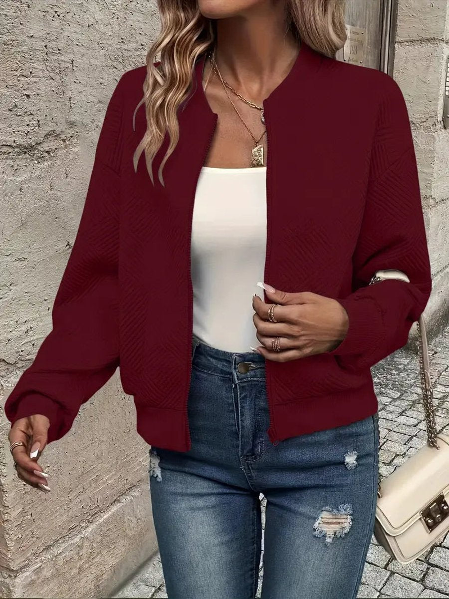 Women's Quilted Zip-Up Cropped Bomber Jacket