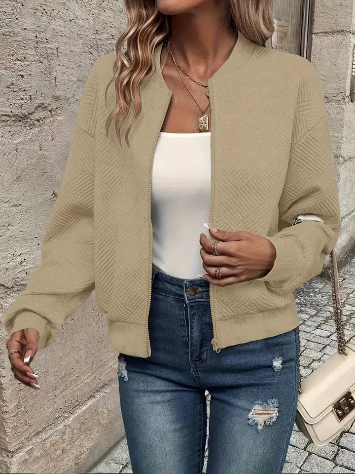 Women's Quilted Zip-Up Cropped Bomber Jacket
