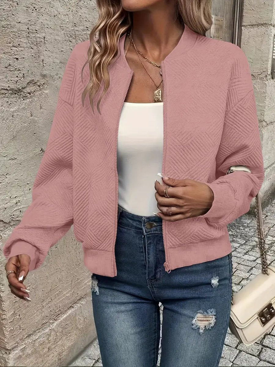 Women's Quilted Zip-Up Cropped Bomber Jacket