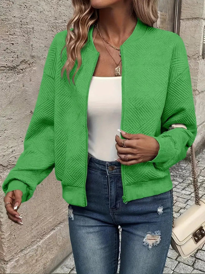 Women's Quilted Zip-Up Cropped Bomber Jacket