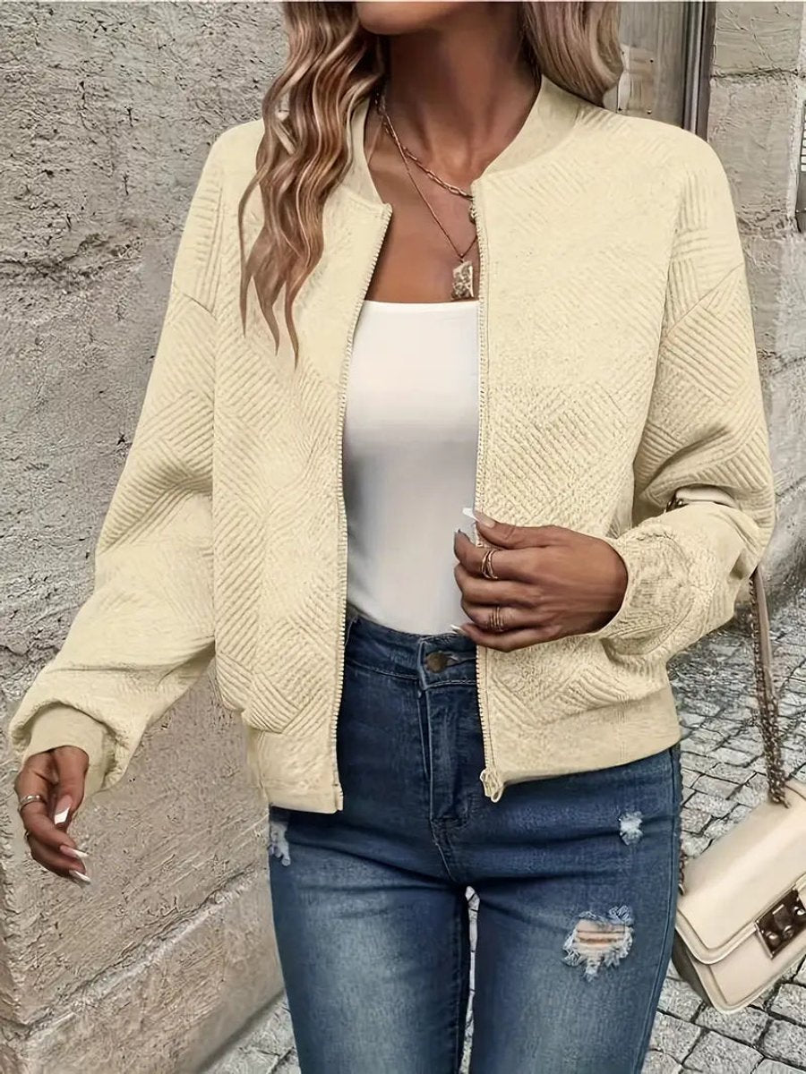 Women's Quilted Zip-Up Cropped Bomber Jacket