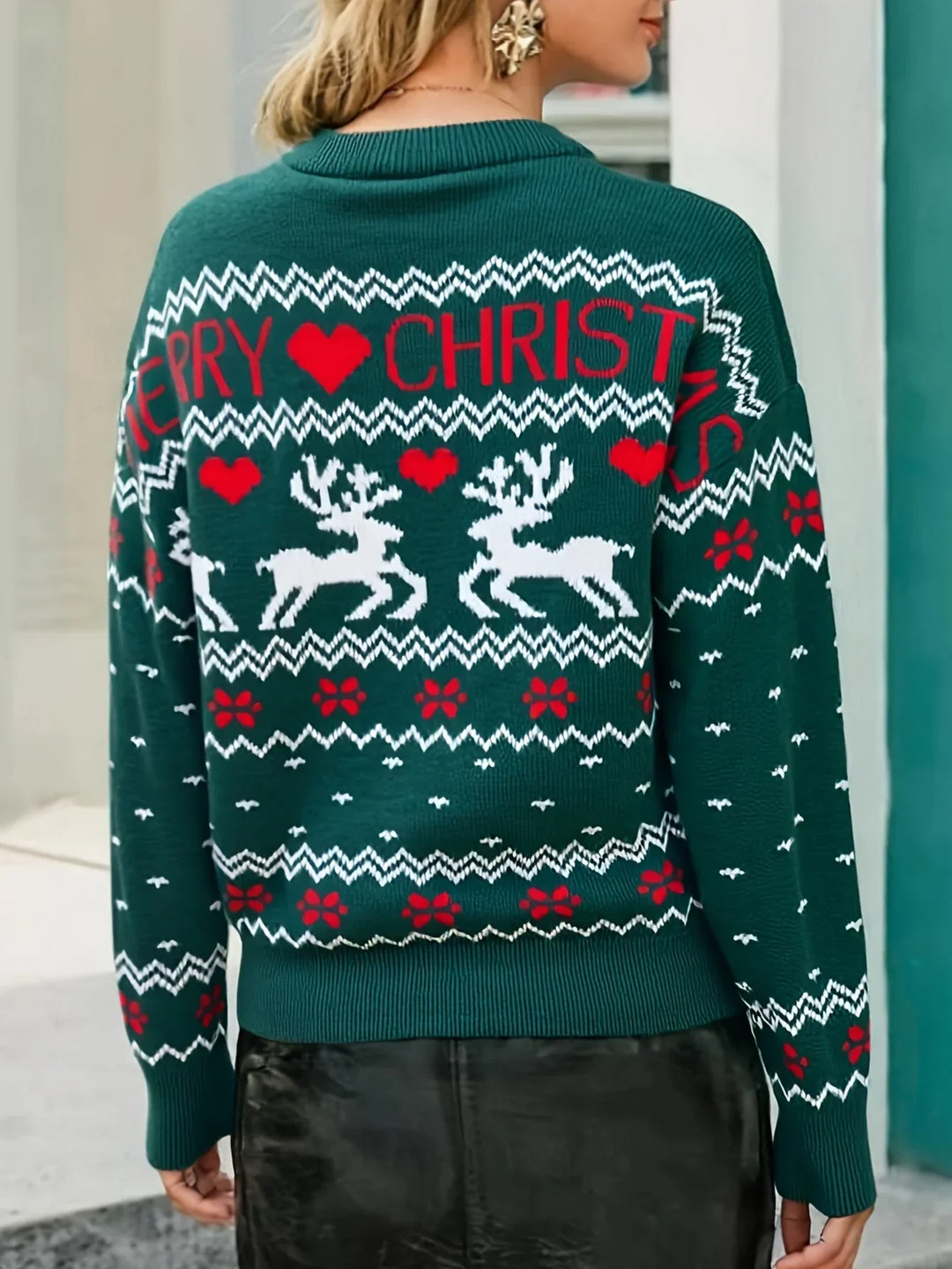 Women's Christmas Jumper Reindeer Heart Fair Isle Crew Neck