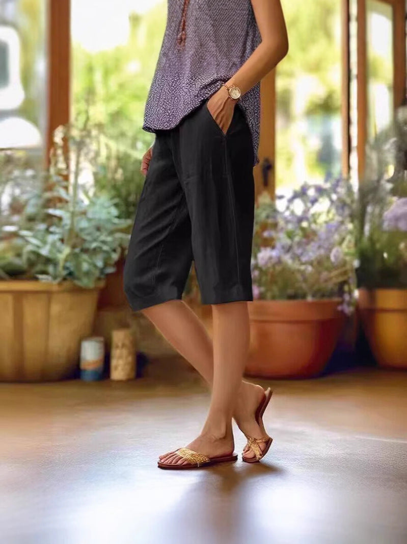Women's Relaxed Cropped Capri Trousers with Side Pockets