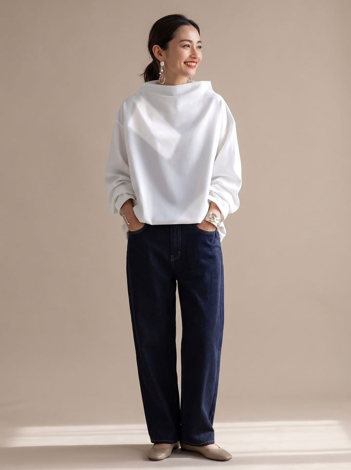 Women's Relaxed-Fit Mock-Neck Long-Sleeve Top