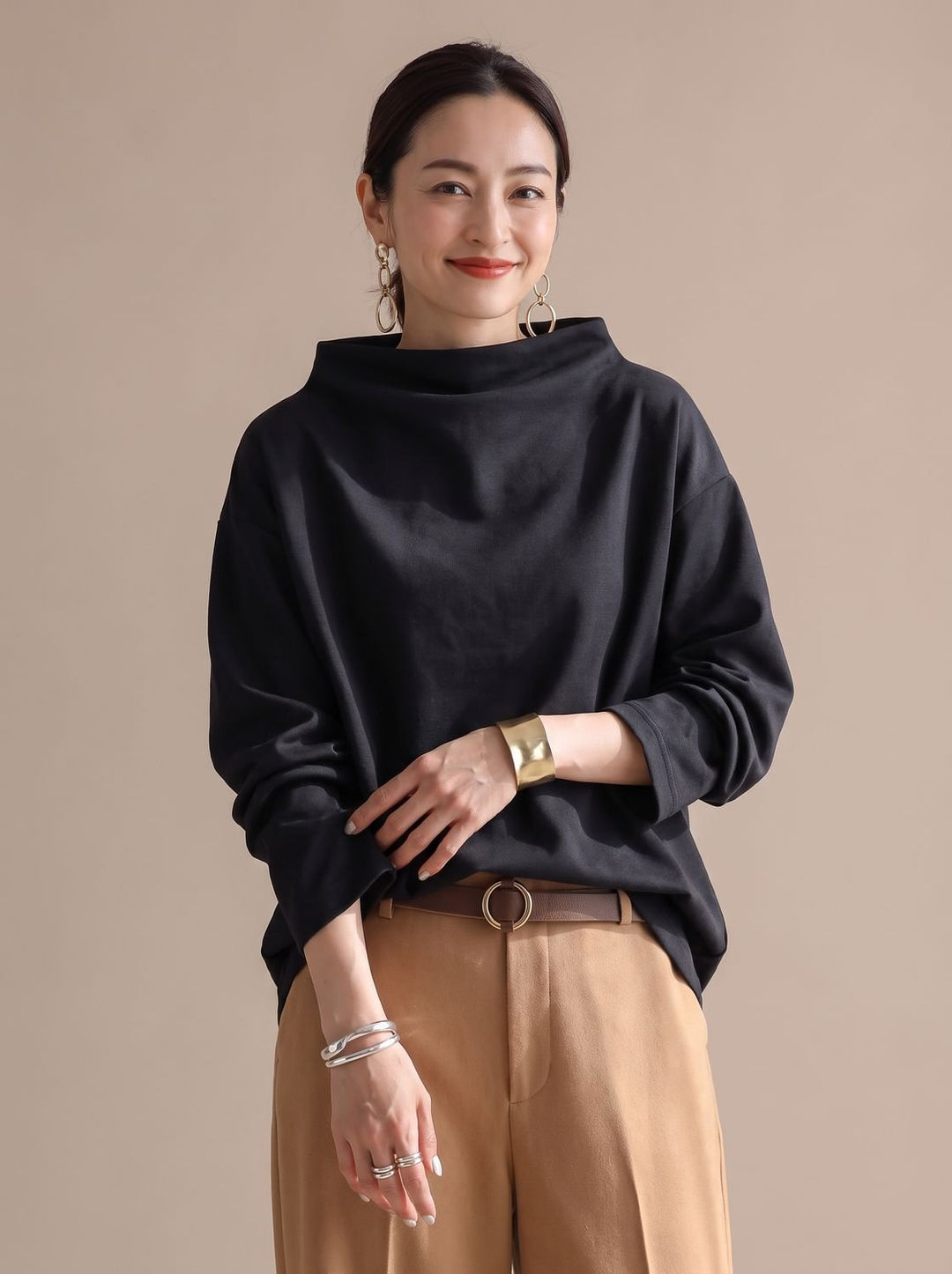 Women's Relaxed-Fit Mock-Neck Long-Sleeve Top