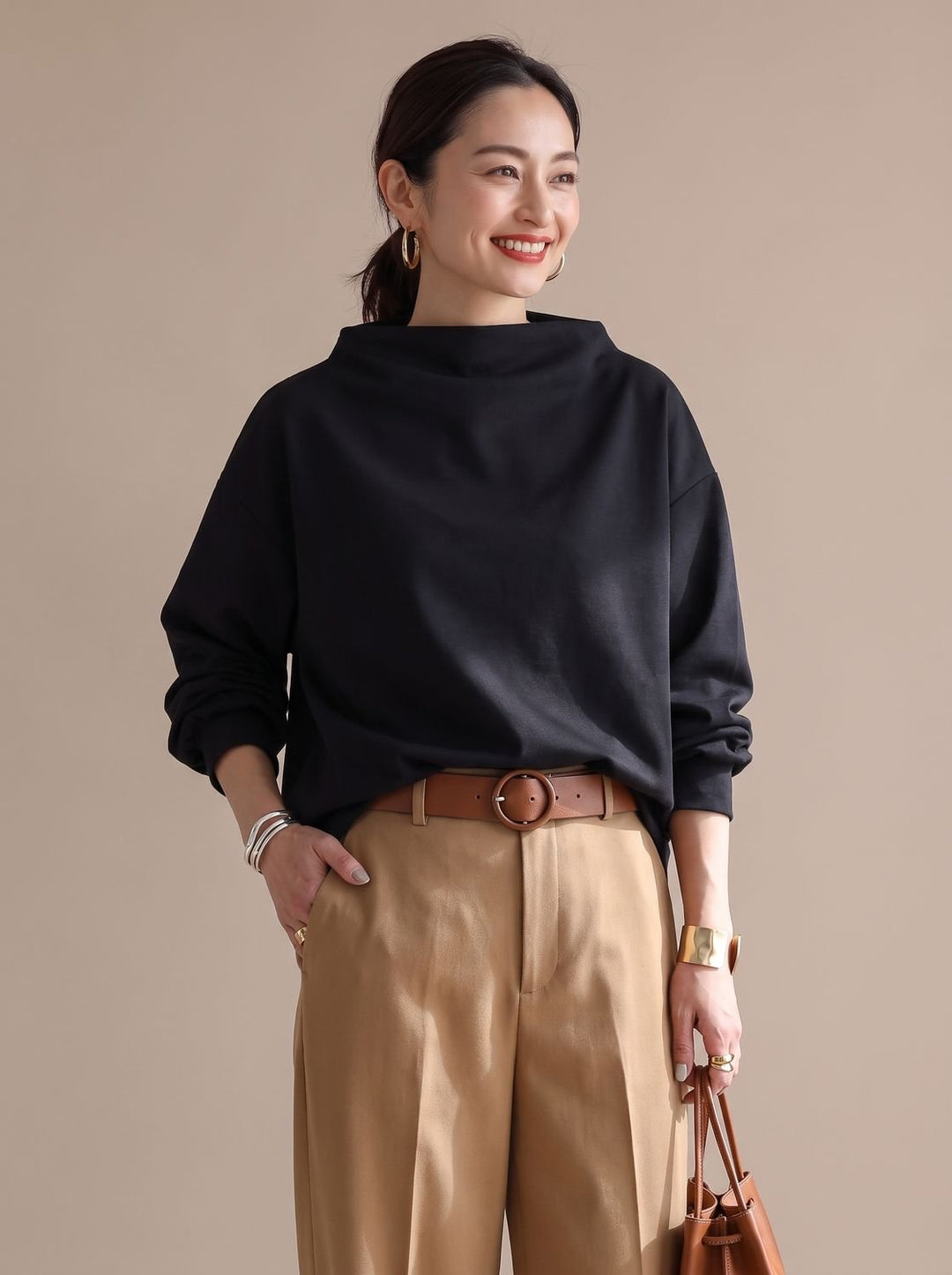 Women's Relaxed-Fit Mock-Neck Long-Sleeve Top