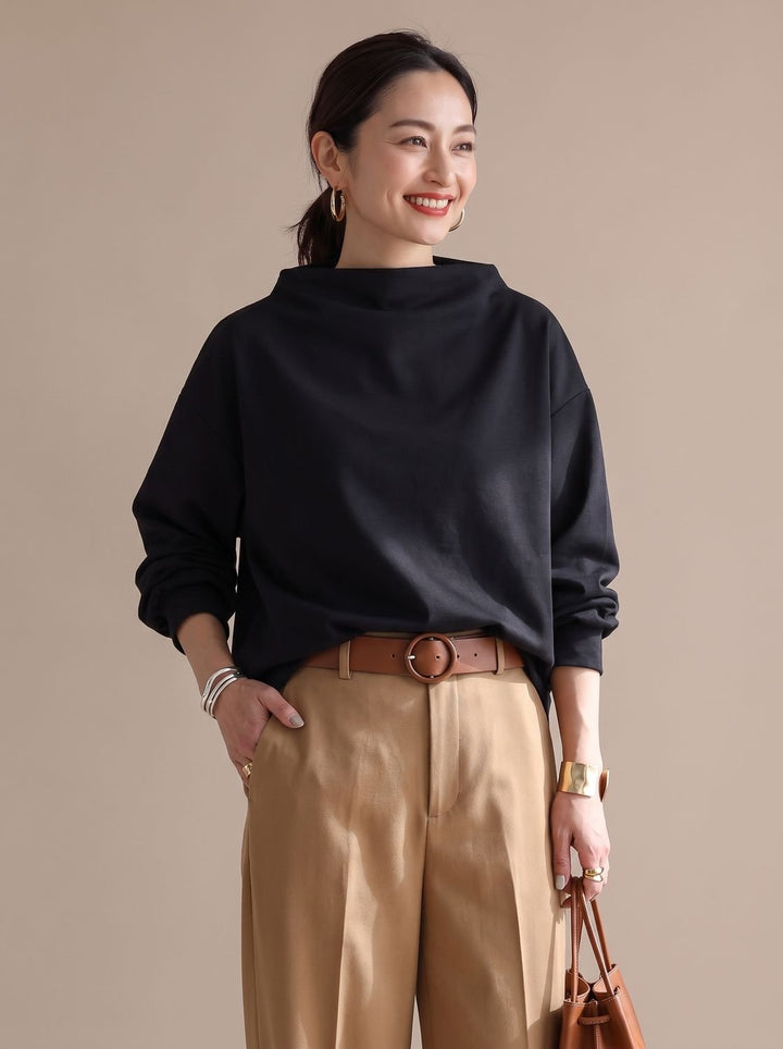 Women's Relaxed-Fit Mock-Neck Long-Sleeve Top