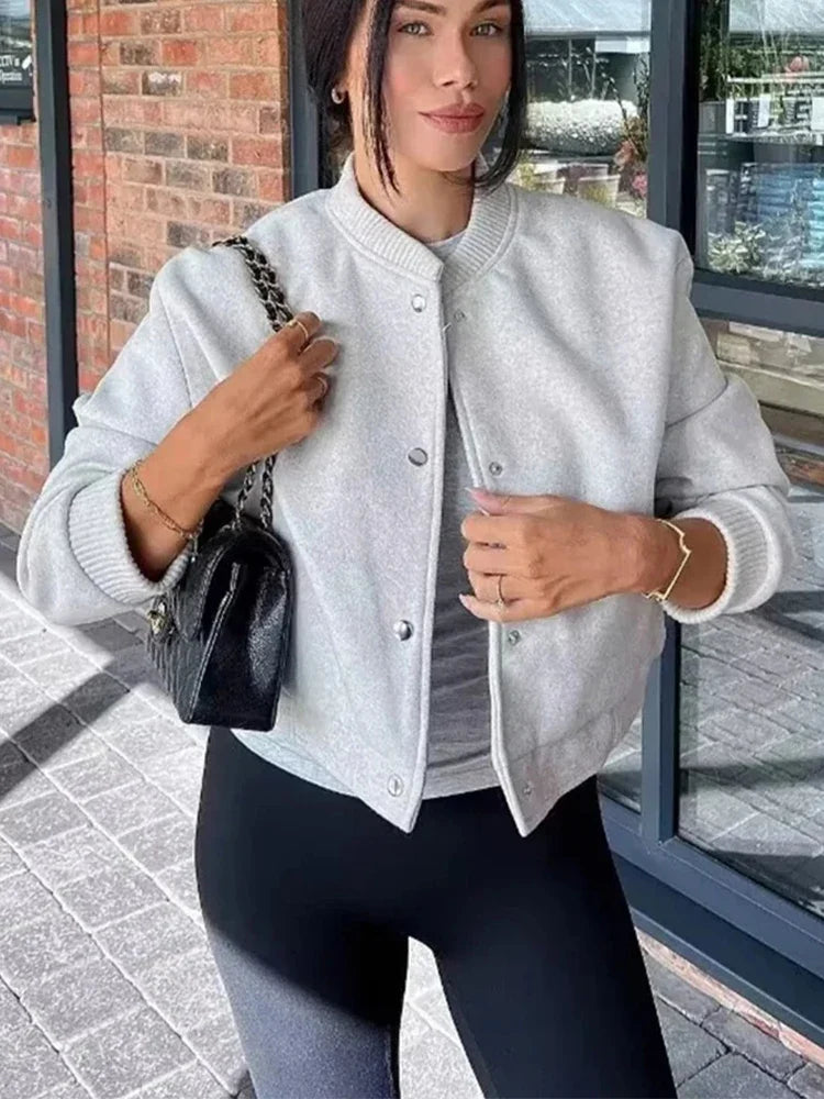 Women's Ribbed Cropped Bomber Jacket