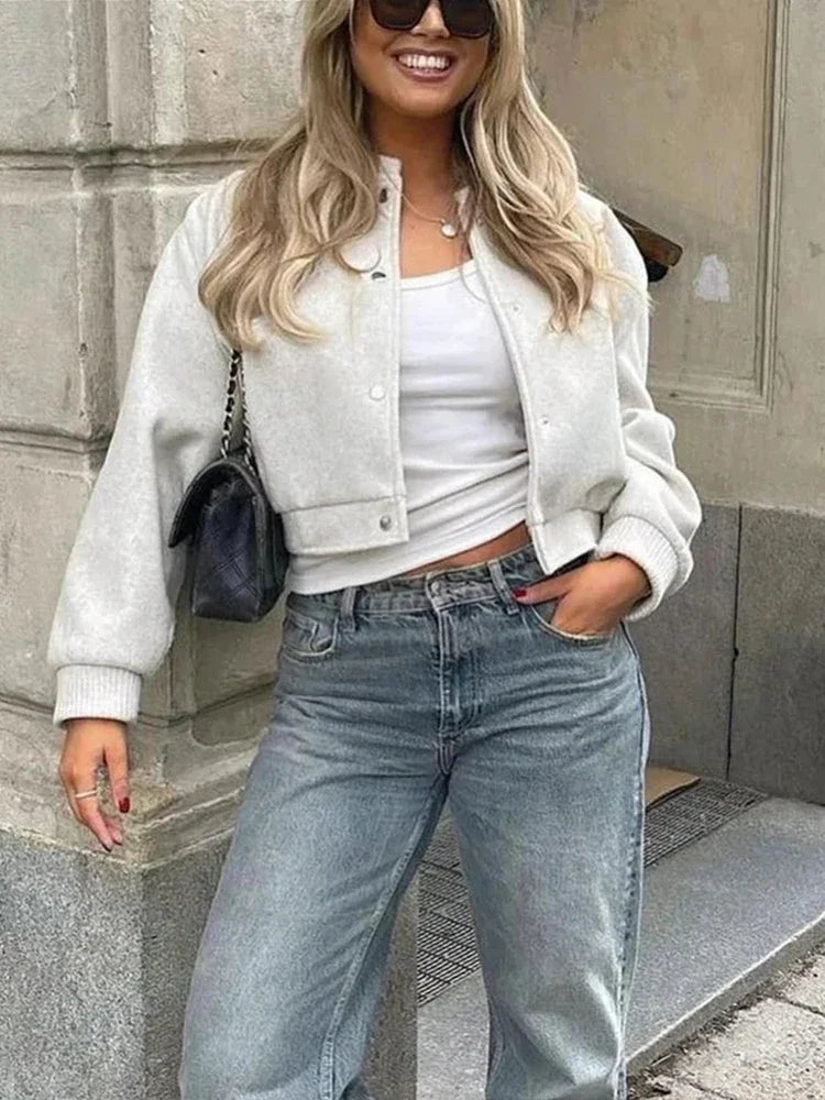 Women's Ribbed Cropped Bomber Jacket