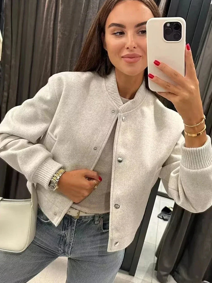 Women's Ribbed Cropped Bomber Jacket