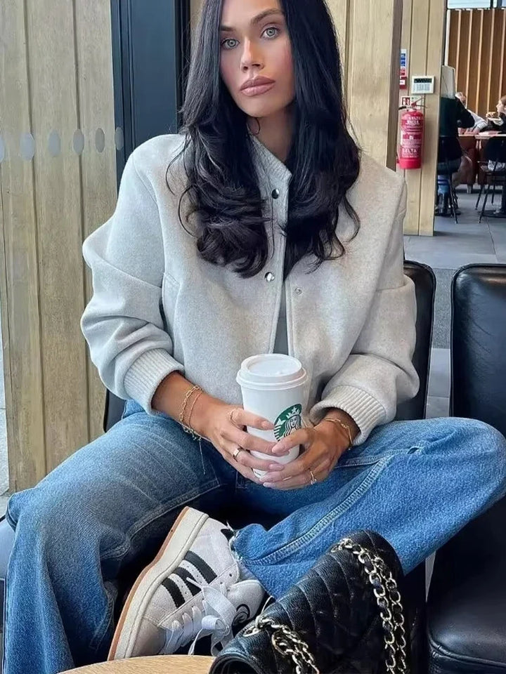 Women's Ribbed Cropped Bomber Jacket