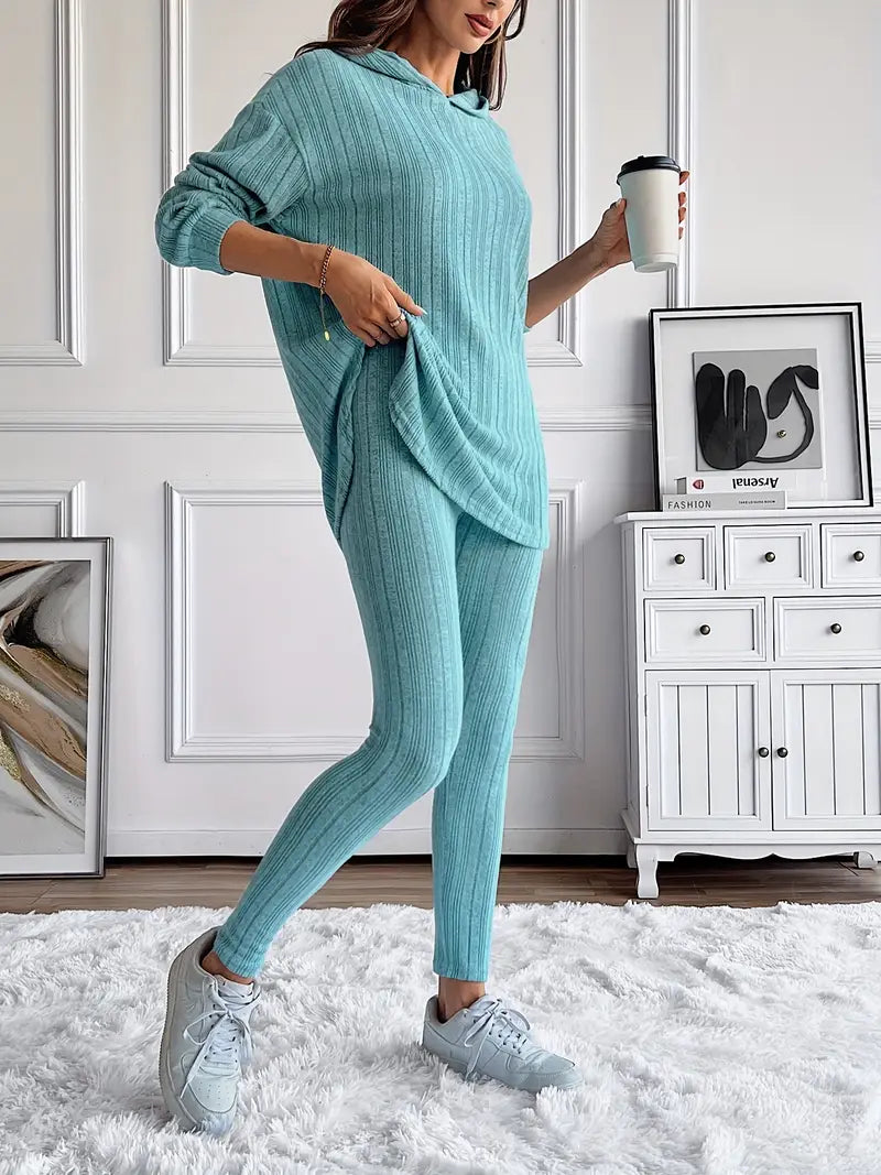 Women's Ribbed Hoodie and Leggings Lounge Set