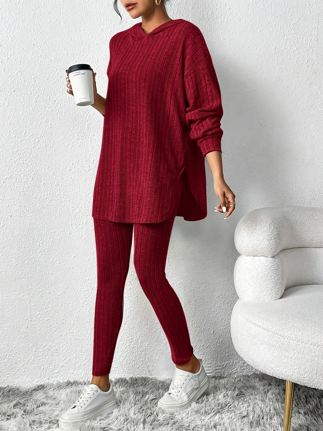 Women's Ribbed Hoodie and Leggings Lounge Set