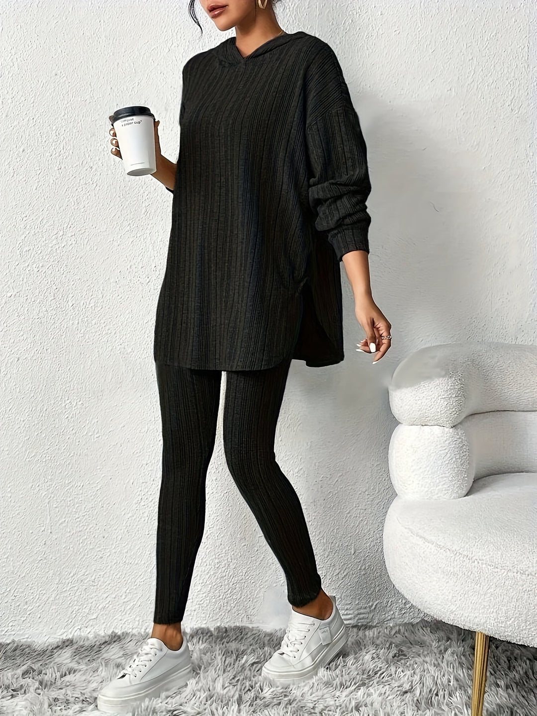 Women's Ribbed Hoodie and Leggings Lounge Set