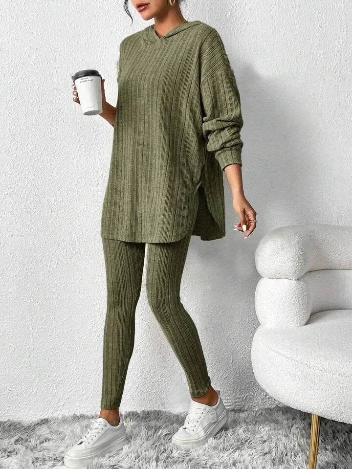 Women's Ribbed Hoodie and Leggings Lounge Set