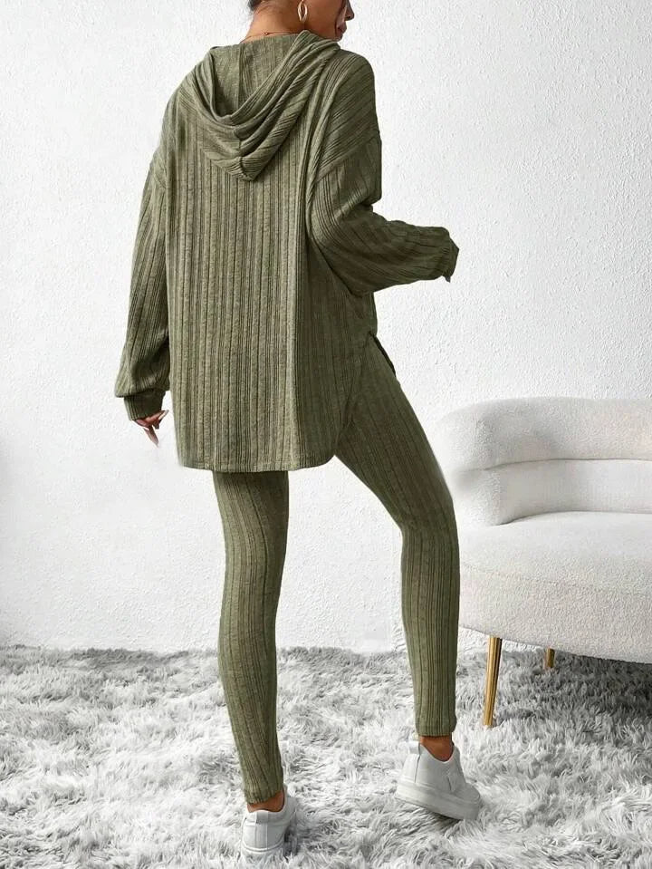 Women's Ribbed Hoodie and Leggings Lounge Set