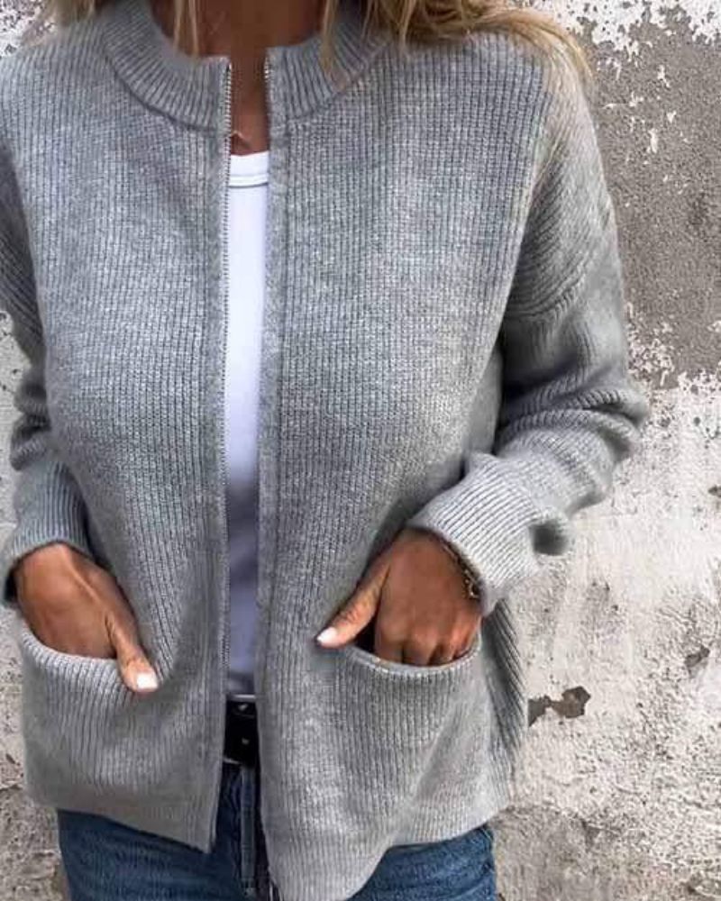 Women's Ribbed Knit Full-Zip Cardigan