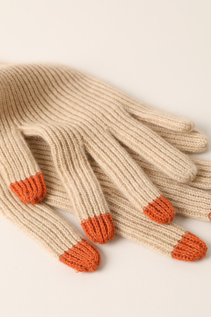 Women's Ribbed Knit Gloves with Contrast Fingertips