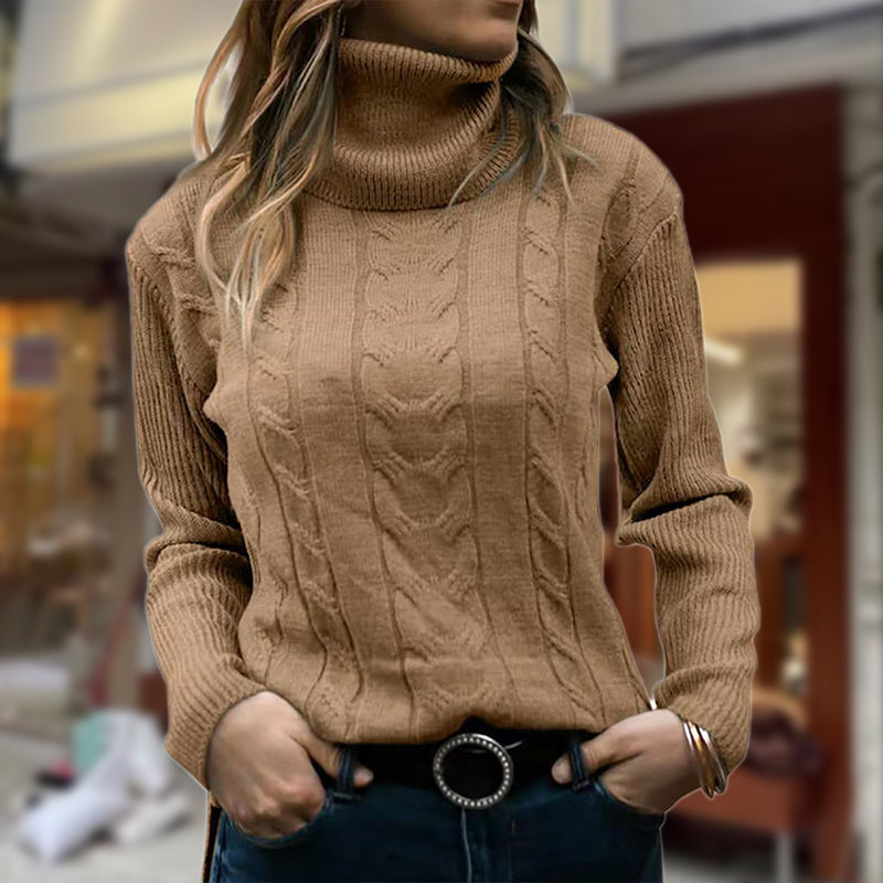 Women's Ribbed Turtleneck Cable Knit Jumper