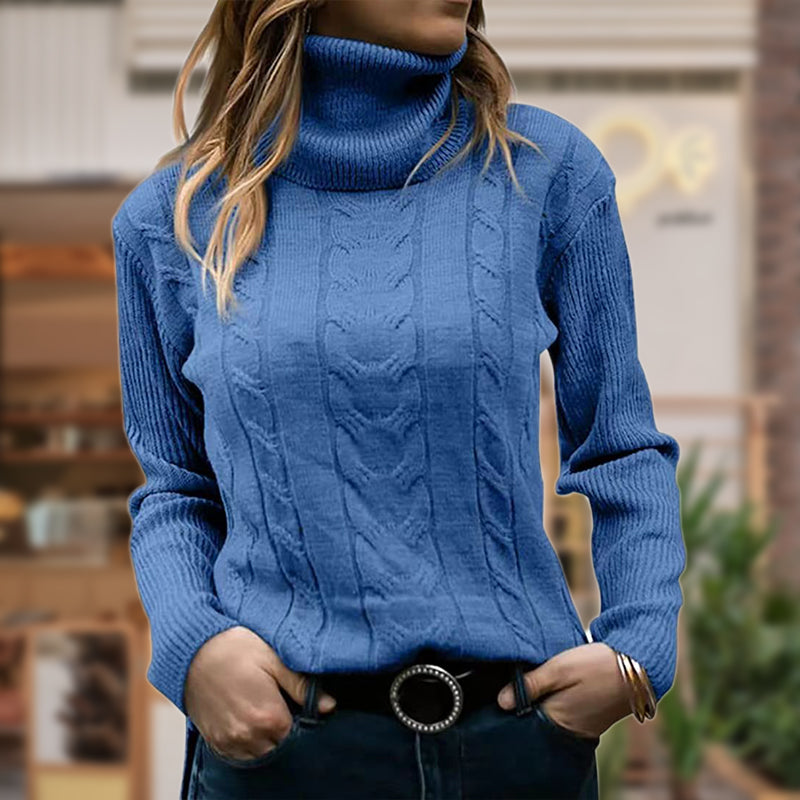 Women's Ribbed Turtleneck Cable Knit Jumper