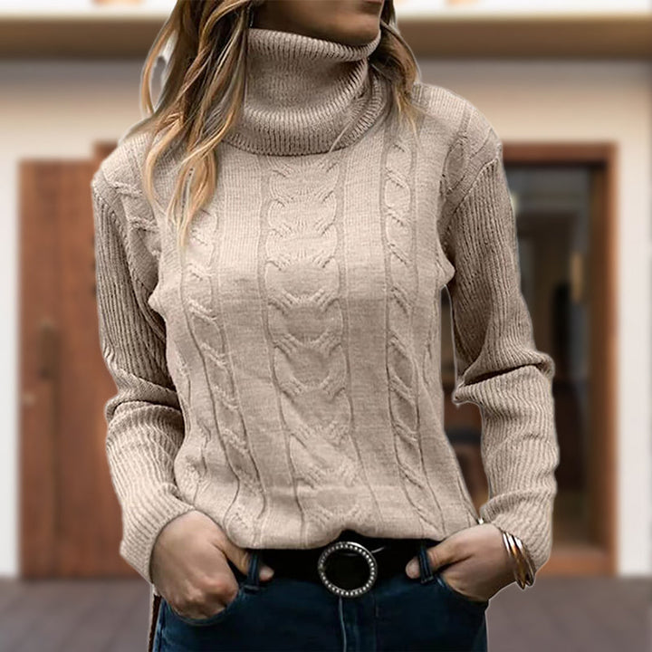 Women's Ribbed Turtleneck Cable Knit Jumper