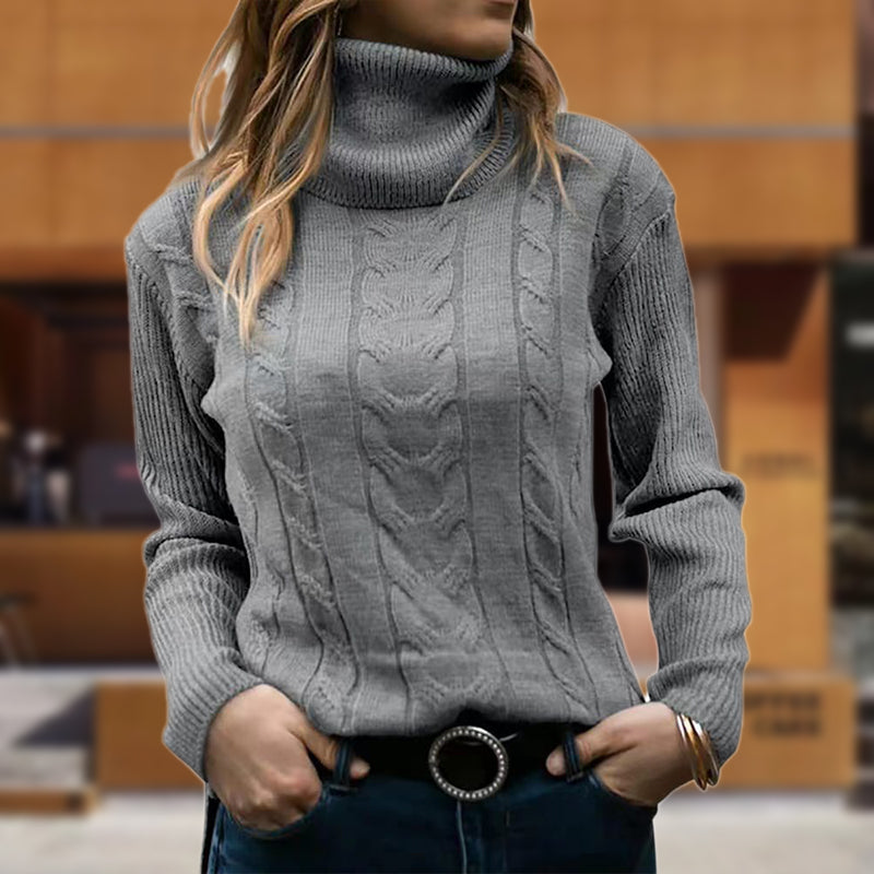 Women's Ribbed Turtleneck Cable Knit Jumper