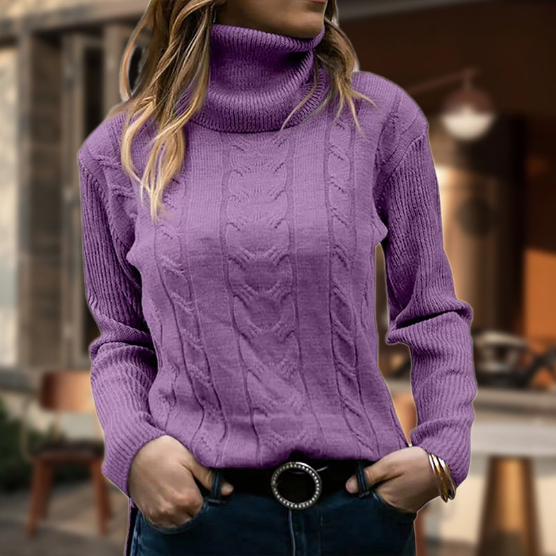 Women's Ribbed Turtleneck Cable Knit Jumper