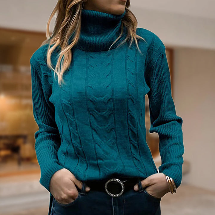 Women's Ribbed Turtleneck Cable Knit Jumper