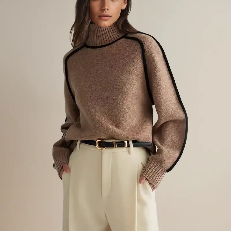 Women's Ribbed Turtleneck Tunic Jumper