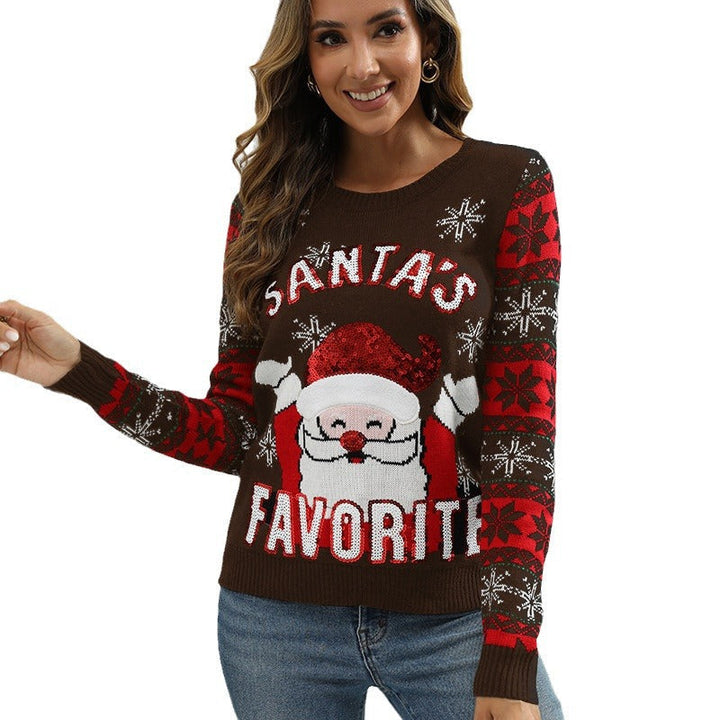 Women's Christmas Jumper Santa Slogan Snowflake Sleeve Crew Neck