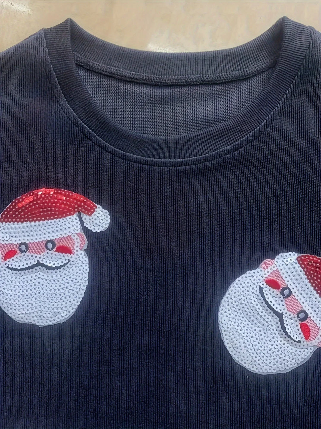 Women's Christmas Jumper Sequin Santa Ribbed Oversized