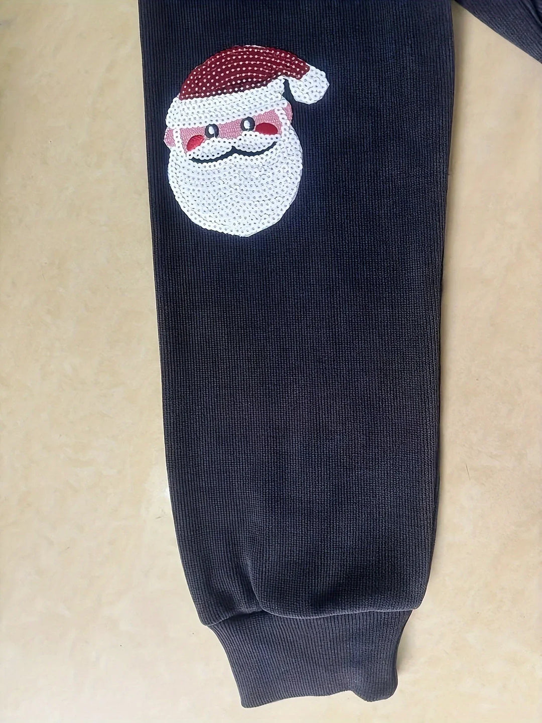 Women's Christmas Jumper Sequin Santa Ribbed Oversized