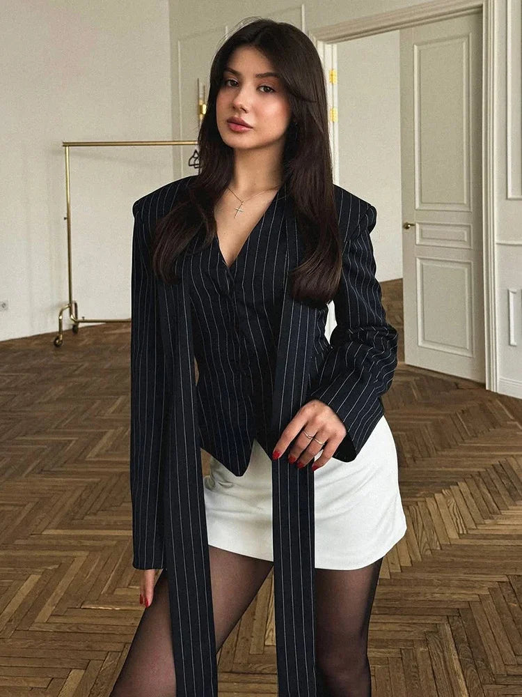 Women's Scarf-Neck Button-Front Blazer