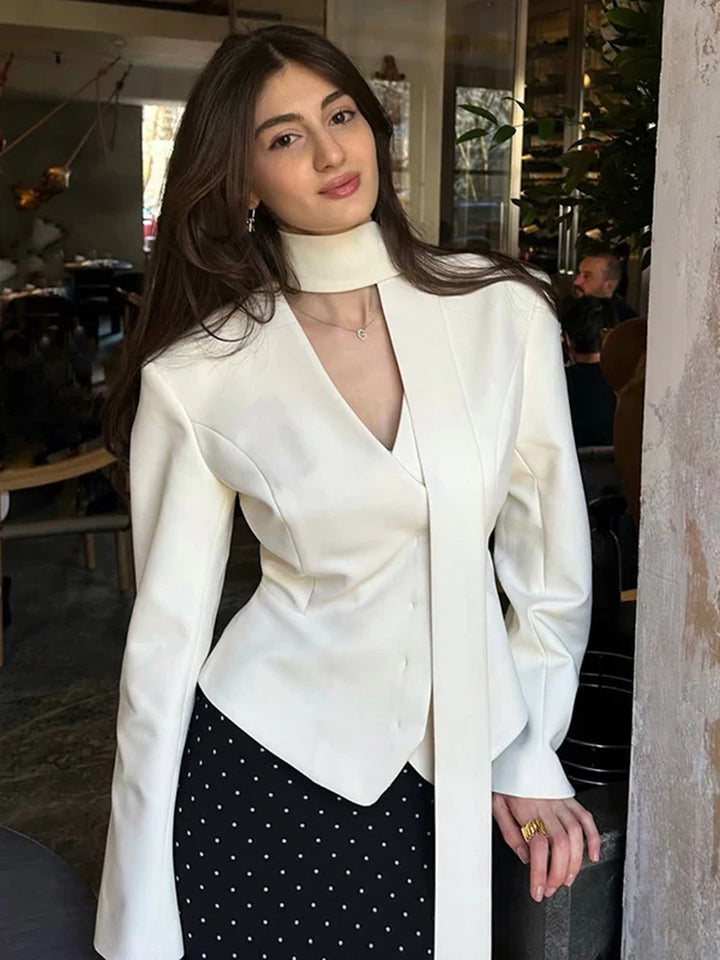 Women's Scarf-Neck Button-Front Blazer