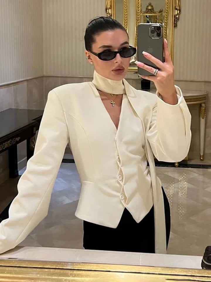 Women's Scarf-Neck Button-Front Blazer