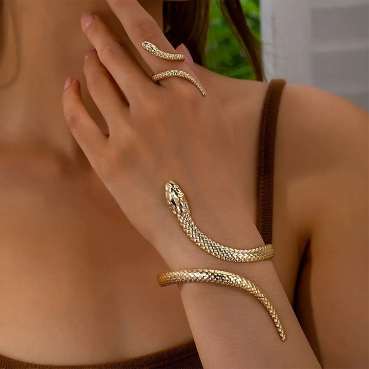 Women's Sculpted Serpent Cuff and Ring Set