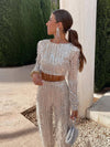 Women's Sequin Crop Top and Straight-Leg Trousers Set