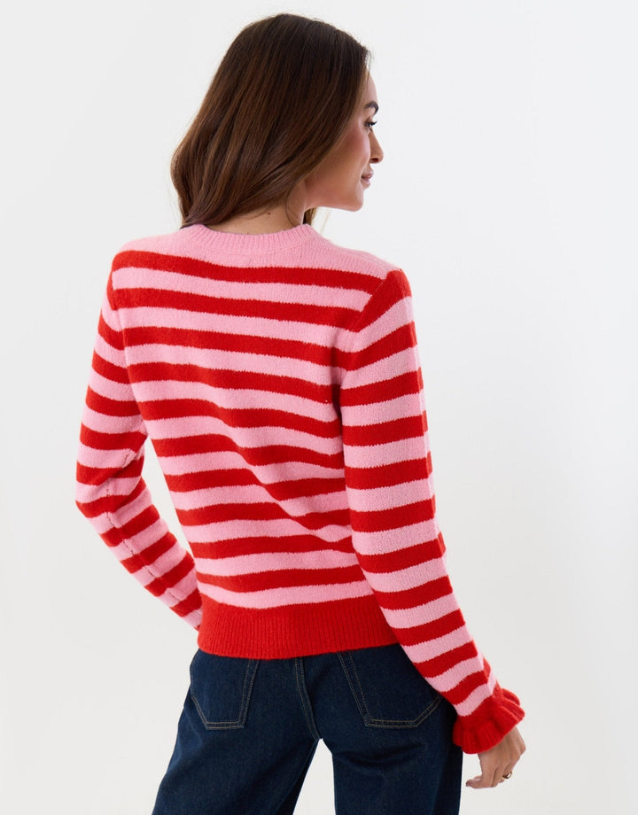 Women's Christmas Jumper Sequin Snowflake Stripe Frill Cuff
