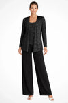 Women's Sequin Three-Piece Set with Wide-Leg Trousers