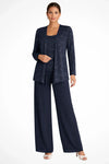 Women's Sequin Three-Piece Set with Wide-Leg Trousers