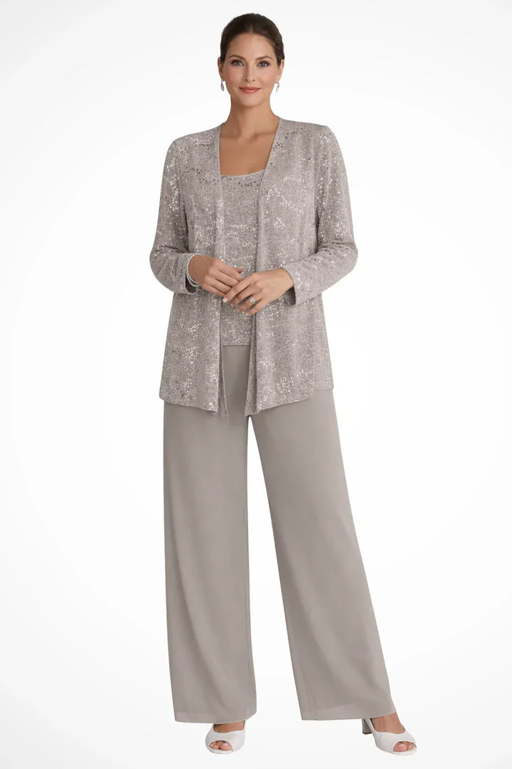 Women's Sequin Three-Piece Set with Wide-Leg Trousers