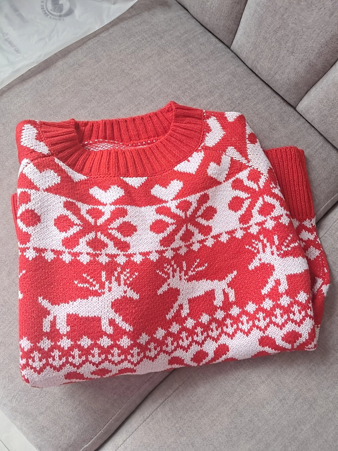 Women's Christmas Jumper Fair Isle Snowflake Reindeer in Red