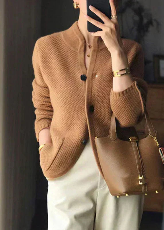 Women's Stand Collar Button-Front Longline Cardigan