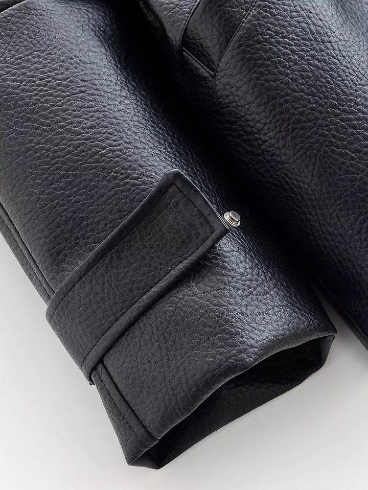 Women's Stand Collar Leather-Look Jacket