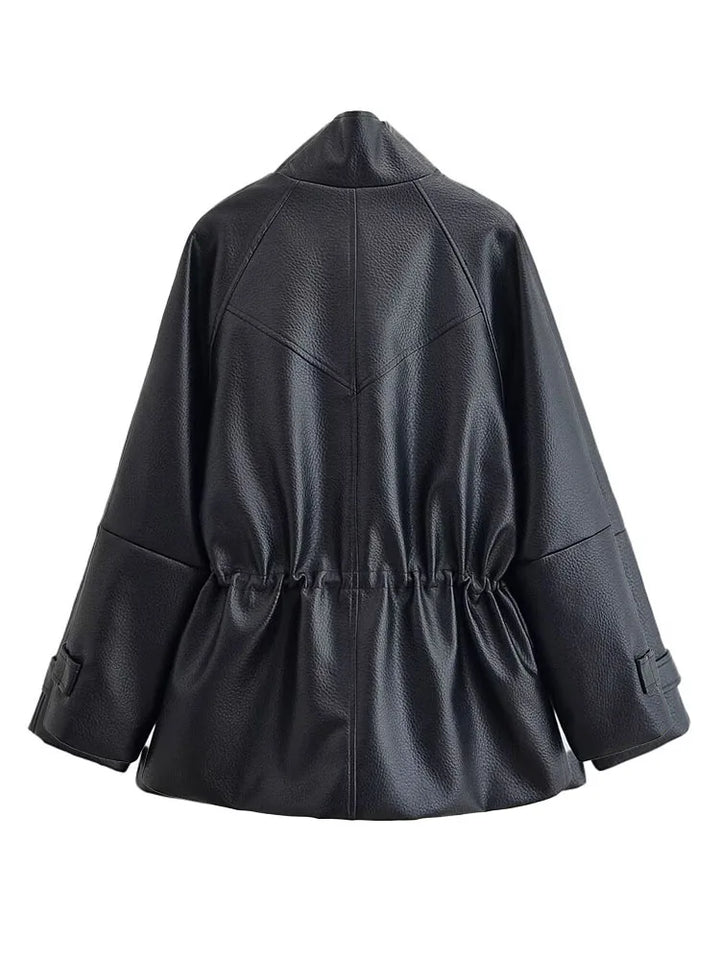 Women's Stand Collar Leather-Look Jacket