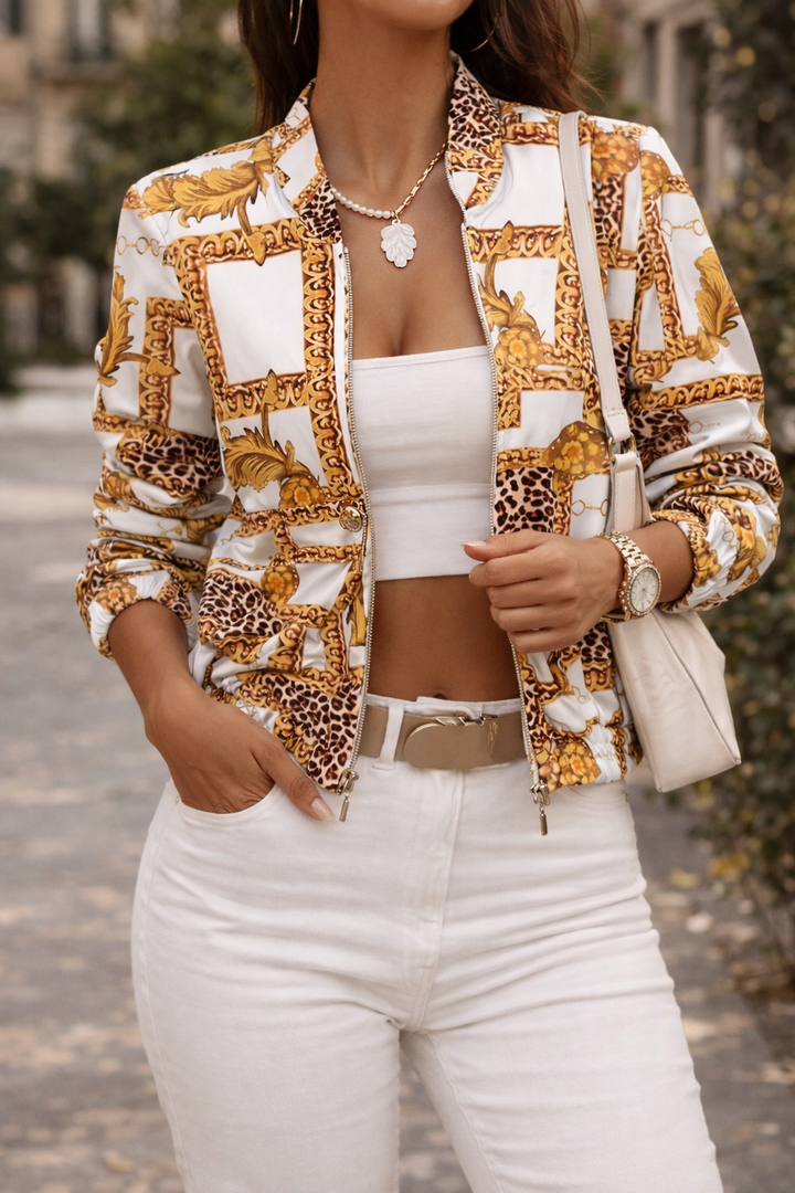 Women's Stand Collar Zip-Front Bomber Jacket