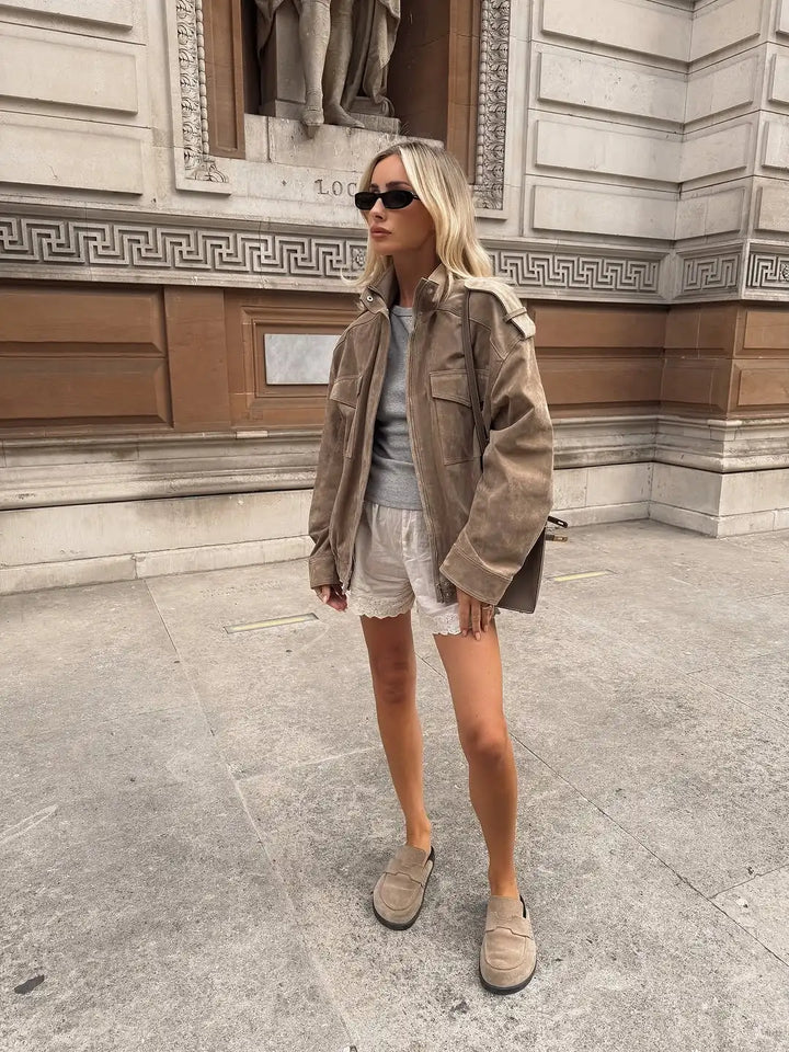Women's Stand Collar Zip-Front Jacket